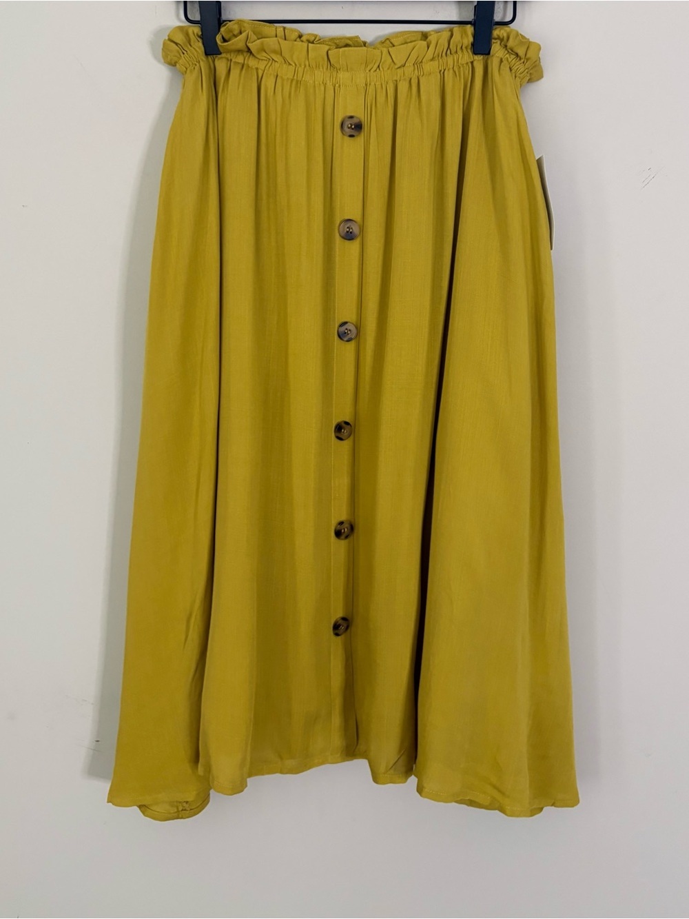 Tulip B Button-Front Midi Skirt with Ruffled Waistband